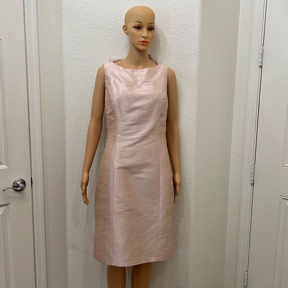 Alfred Sung Pearl Pink Silky Shimmer Sleeveless Dress Open Back Bow Size 12 - Picture 1 of 11